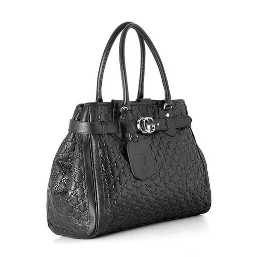 1:1 Gucci 247179 GG Running Large Tote Bags-Black Guccissima Leather - Click Image to Close